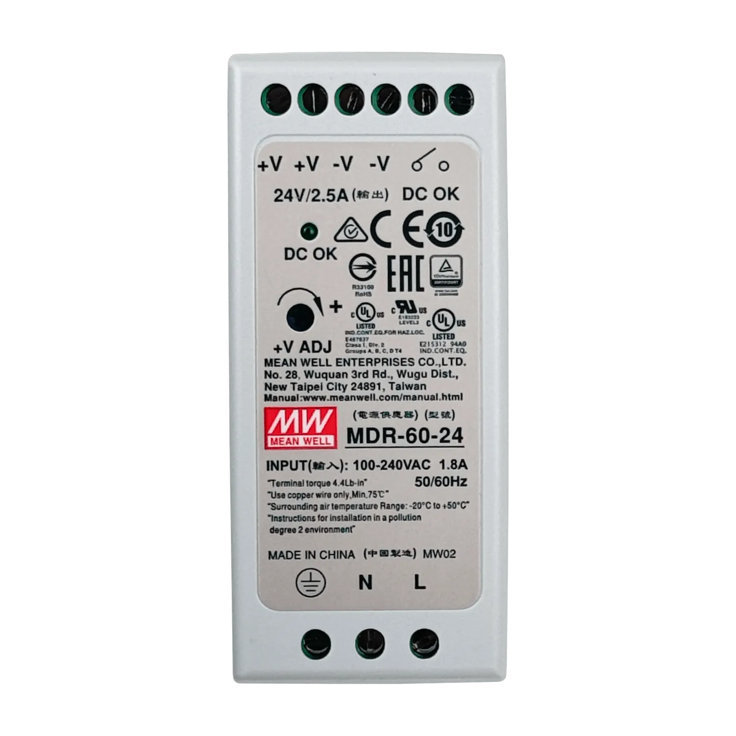 MEANWELL 24VDC 60W 2,5A Ajustable Ancho-42mm Riel-DIN Fuente-Poder 4