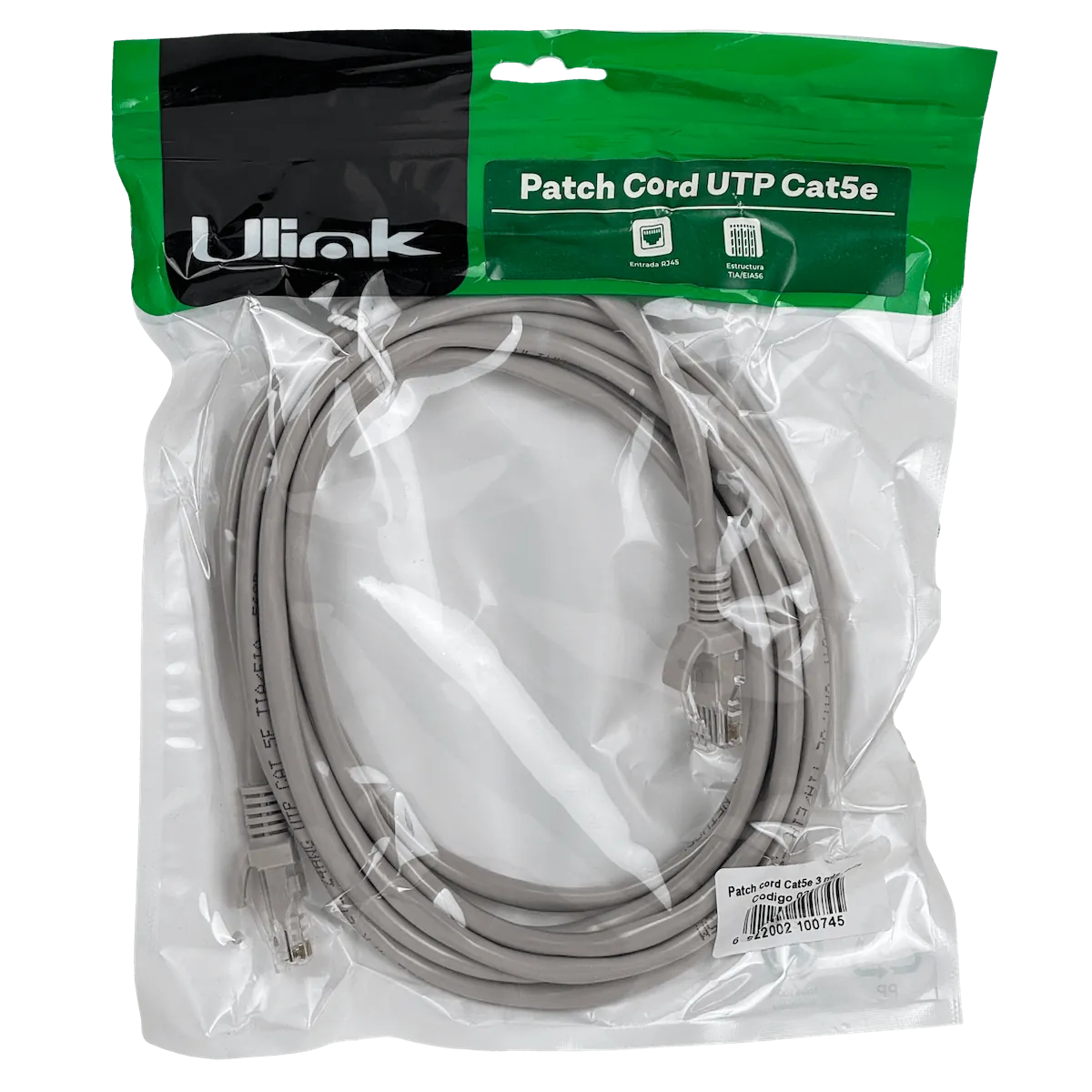 Cable Patch Genérico Cat5e 3mt Gris CCA Inyectado Multifilar 4
