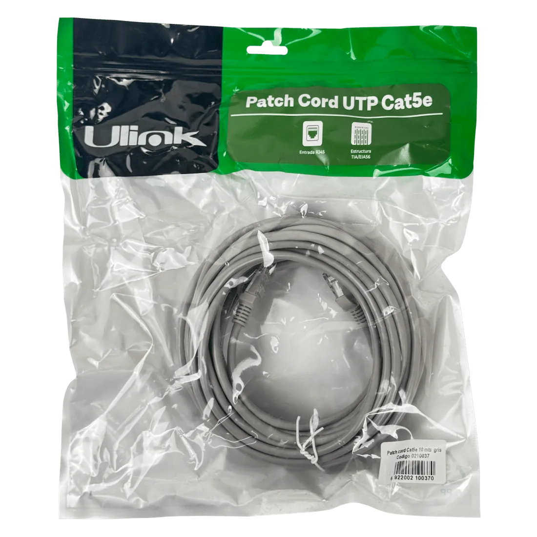 Cable Patch Genérico Cat5e 10mt Gris CCA Inyectado 26AWG 5