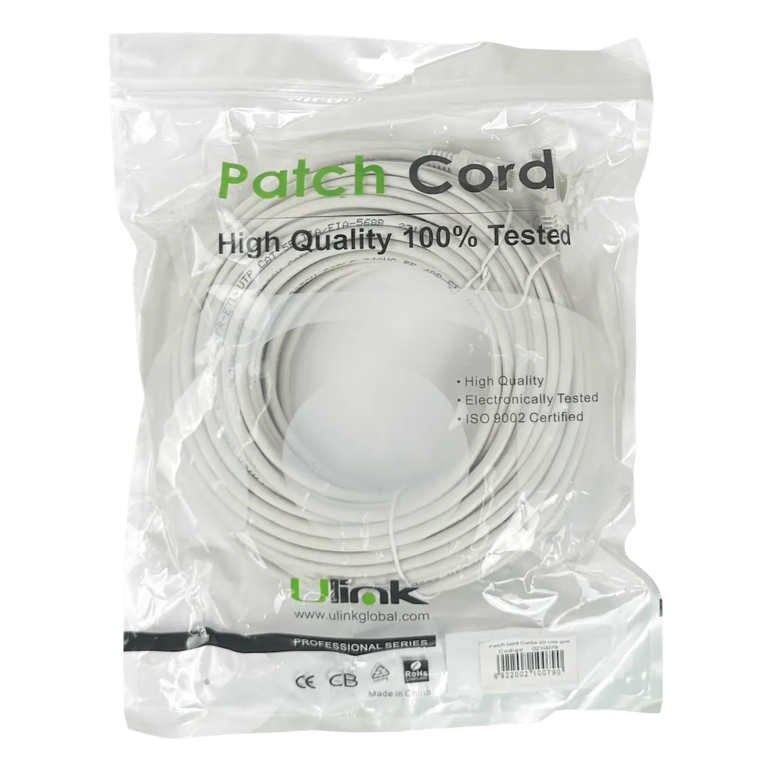 Cable Patch Genérico Cat5e 20mt Gris CCA Inyectado 26AWG 5