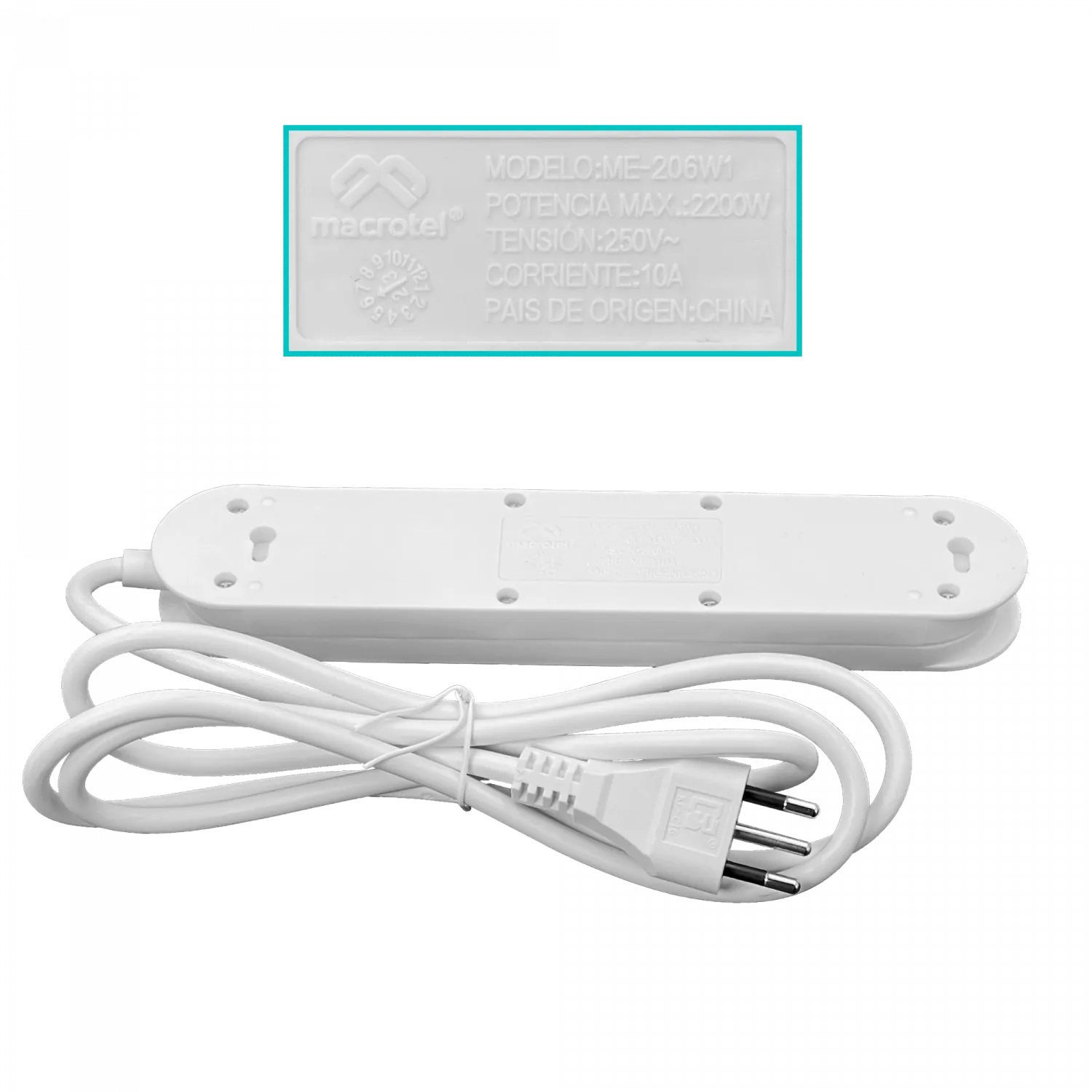Alargador MACROTEL 6 Enchufes 1.5 Metros, Color Blanco 3