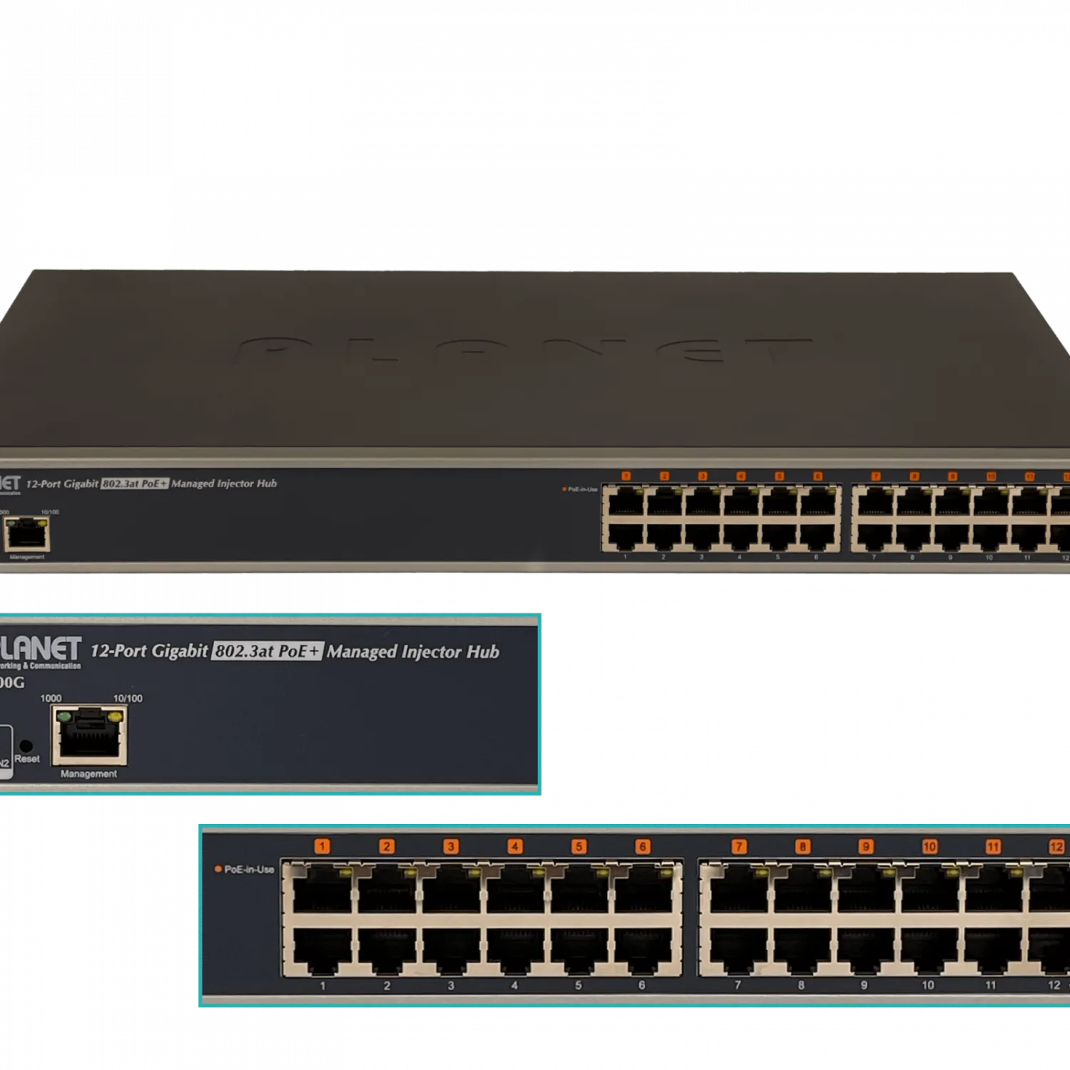 Hub PoE Gigabit de 12 Puertos PLANET POE-1200G, 220W, Administración Avanzada  4
