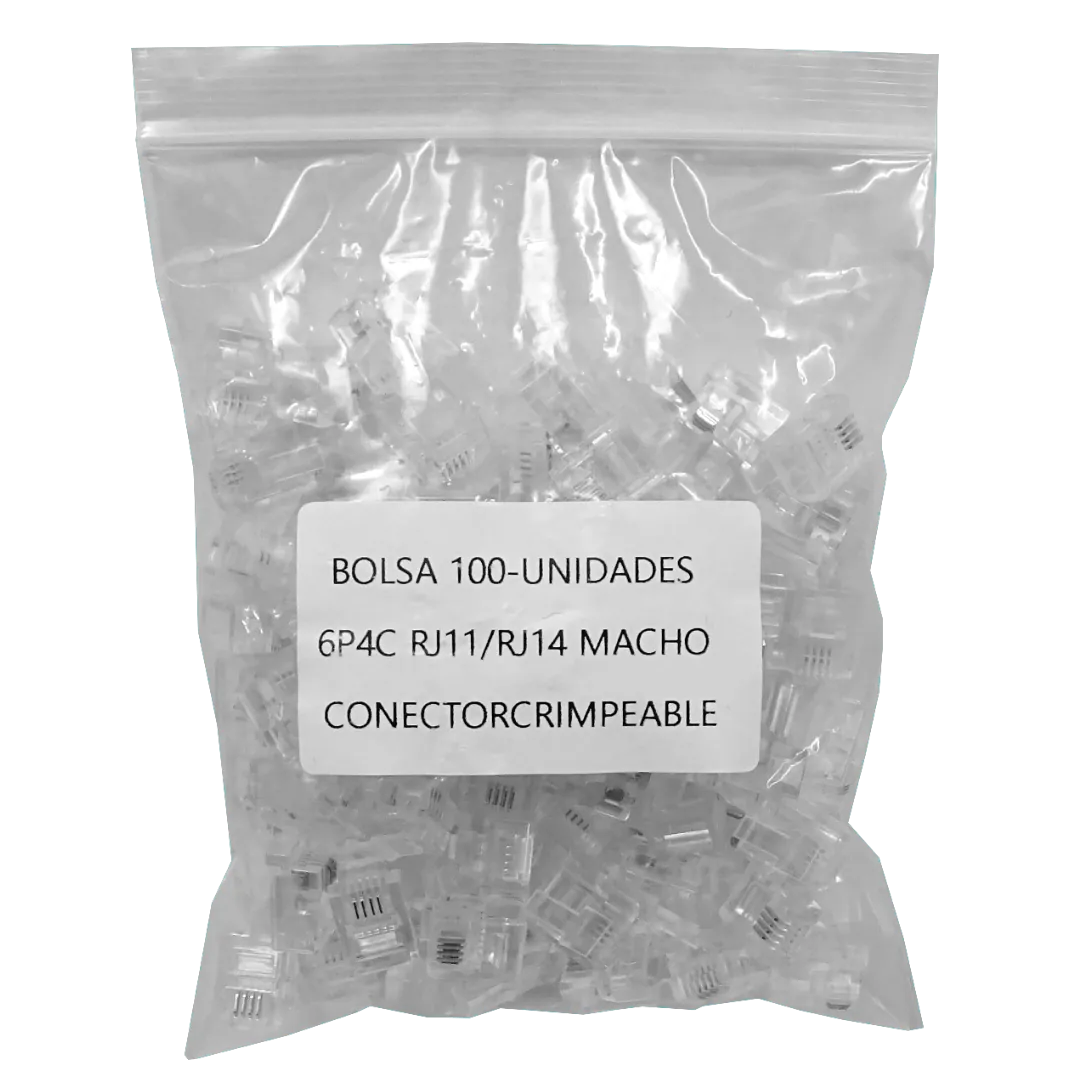 Bolsa 100-unidades 6P4C RJ11/RJ14 Macho Conector Crimpeable 2