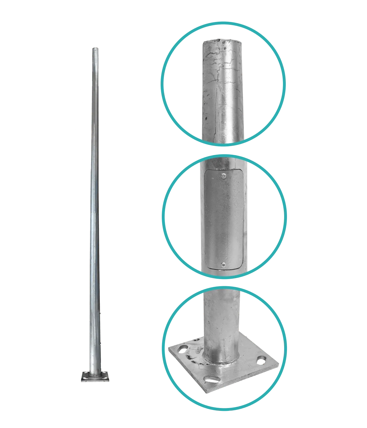 Poste Conico 3mt 3mm Base-250x250x12mm no-inc-Canastillo Cono-120/60mm 4