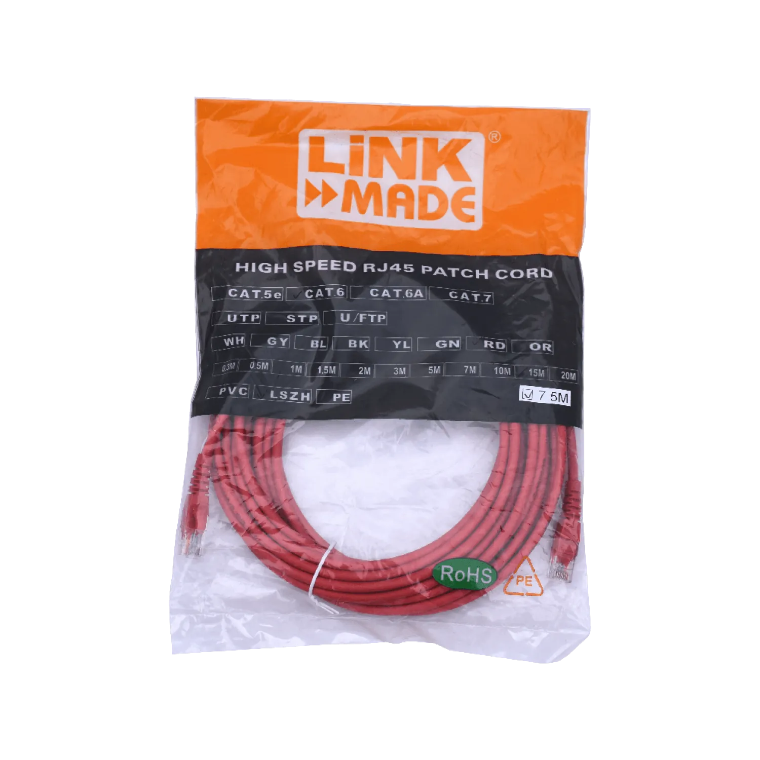 Cable Patch LINKMADE Cat6 7.5mt Rojo LSZH Inyectado Multifilar 2