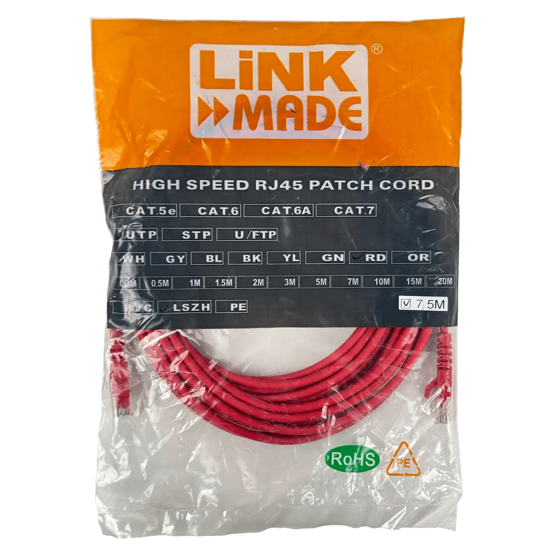 LINKMADE 7,5MT CAT5E ROJO LSZH CABLE PATCH INYECTADO MULTIFILAR 7.5 3