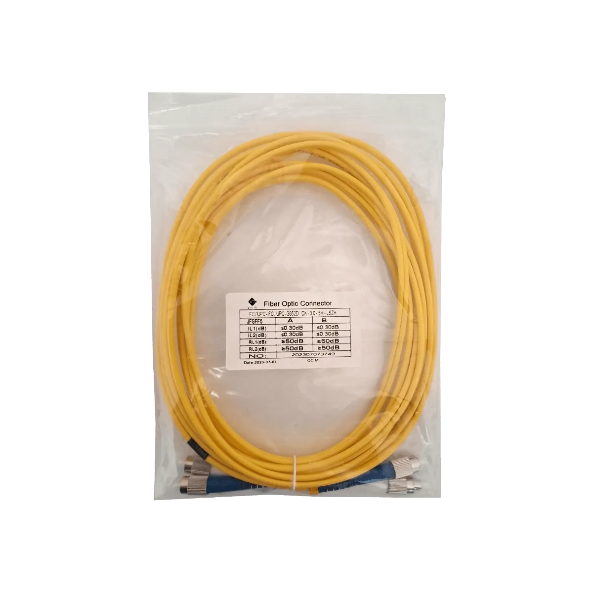 5mt FC/UPC-FC/UPC MonoModo SM Duplex Jumper Cable Fibra 9/125um 3mm 3