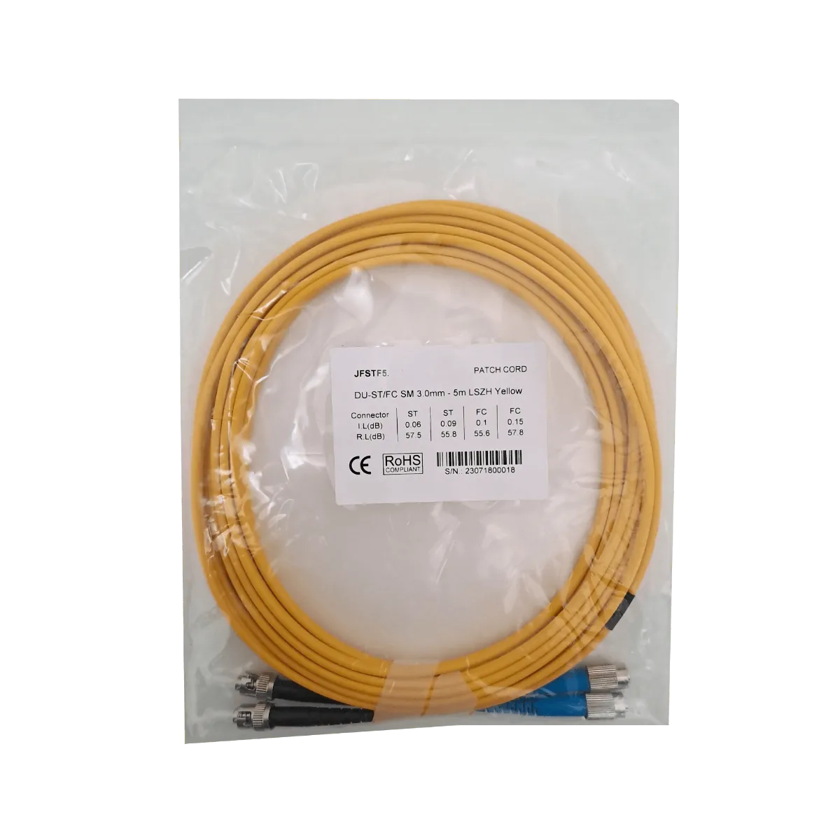 5mt ST-FC MonoModo SM Duplex Jumper Cable Fibra 3.0mm 9/125um 2