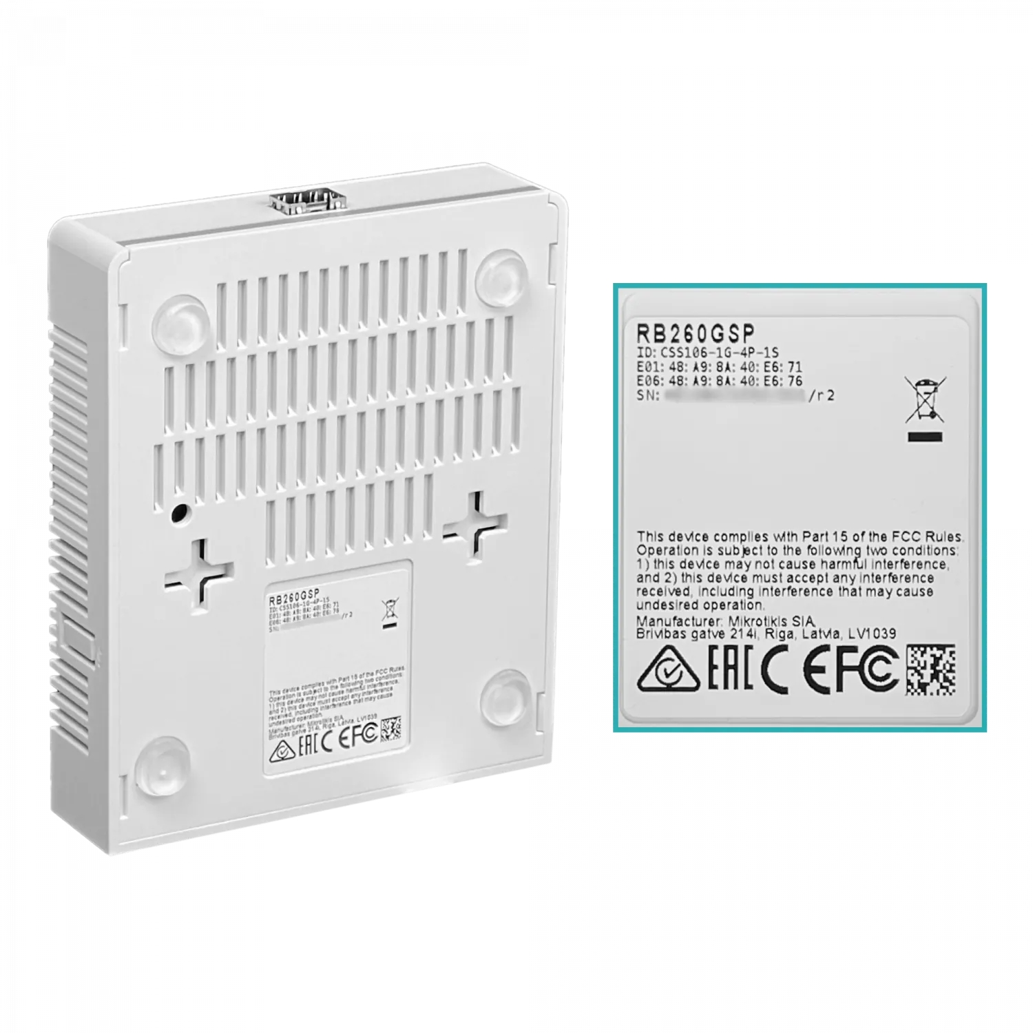 Switch Gigabit 5 Puertos, MikroTik RB260GSP, PoE, 1 SFP, VLAN, SwOS, Compacto, No Administrable 6