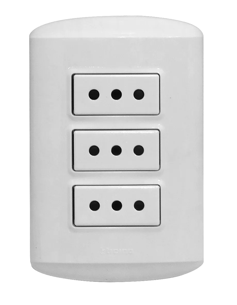 BTICINO MODUS 3-ENCHUFES-10A-NACIONAL CON BASE Y TAPA BLANCA ARMADO 3