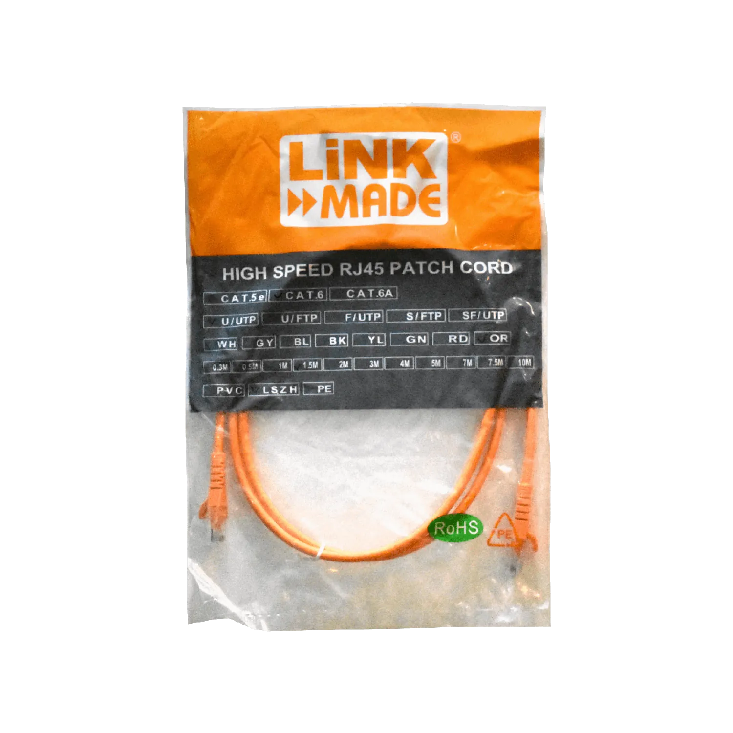 Cable Patch LINKMADE Cat6 Naranjo LSZH 1.5m Inyectado Multifilar Ideal para Conexiones Estables 2