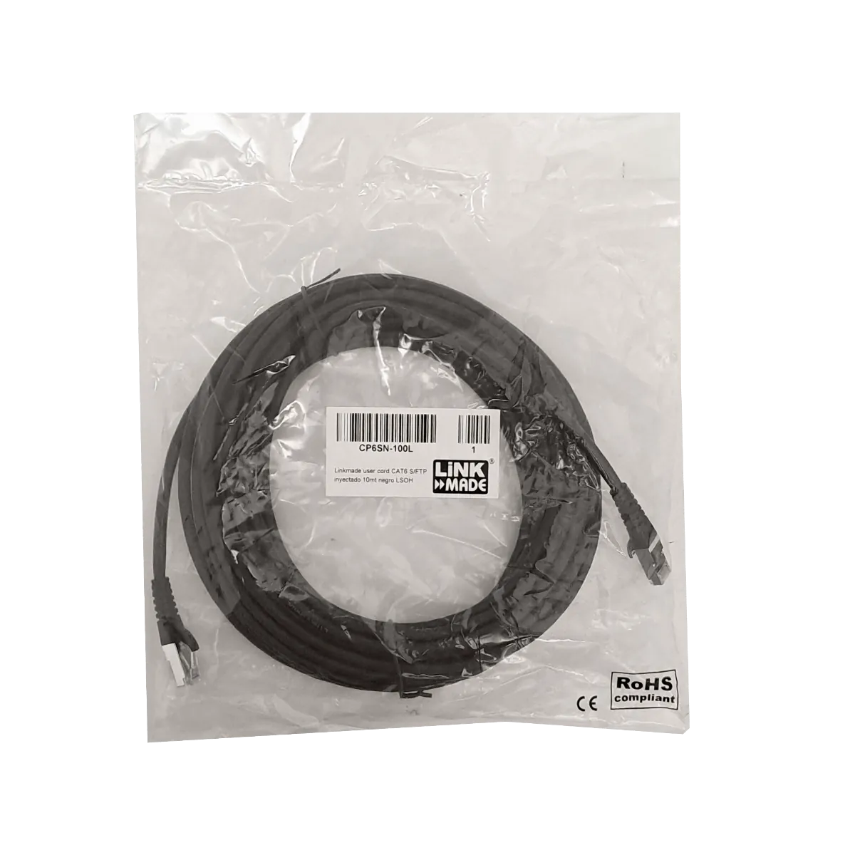Cable Patch LINKMADE Cat6 S/FTP 10mt Negro LSZH Inyectado Multifilar 3