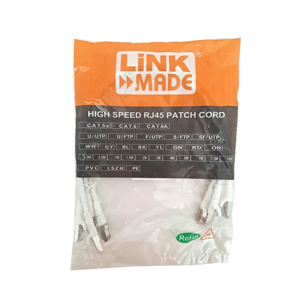 Pack x4 Cable Patch LINKMADE Cat6 F/UTP 0.5mt Blanco LSZH Inyectado Multifilar 5