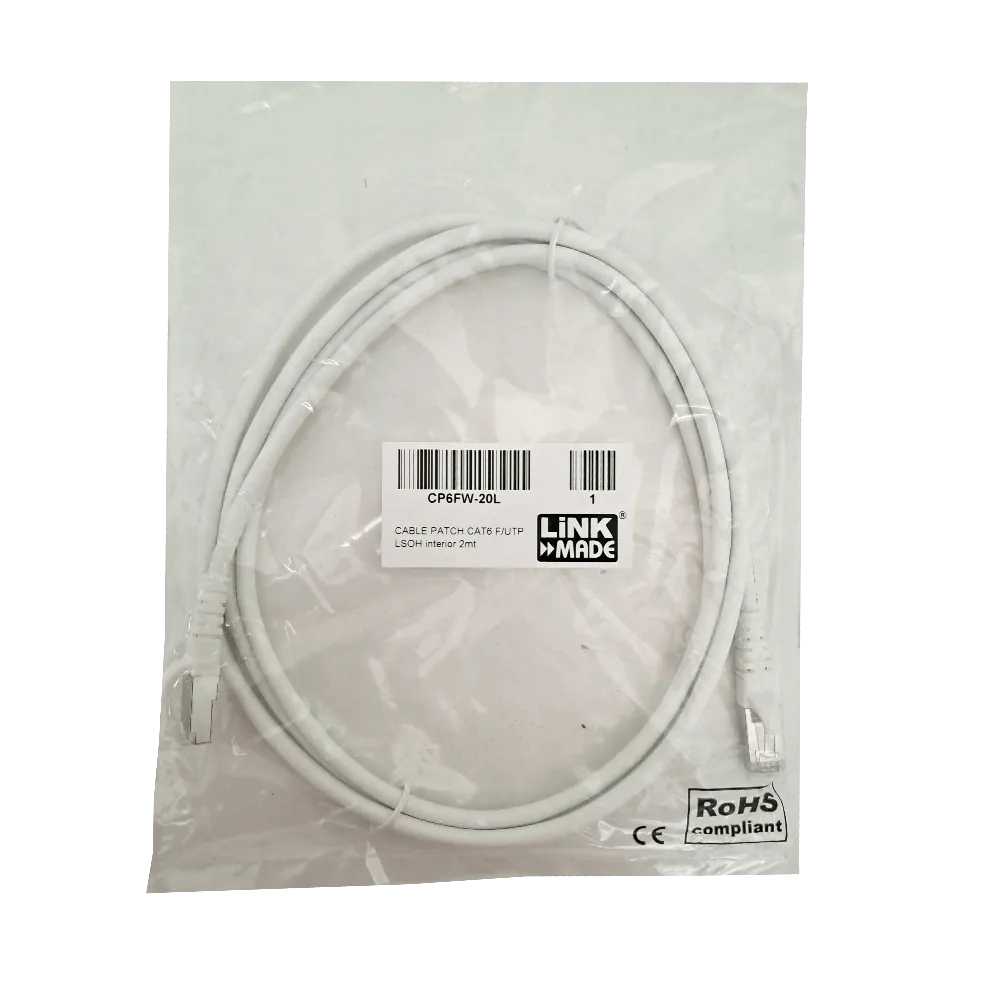 Cable Patch LINKMADE Cat6 F/UTP 2mt Blanco LSZH Inyectado Multifilar 4