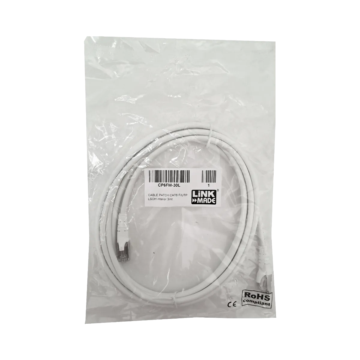 Cable Patch LINKMADE Cat6 F/UTP 3mt Blanco LSZH Inyectado Multifilar 5