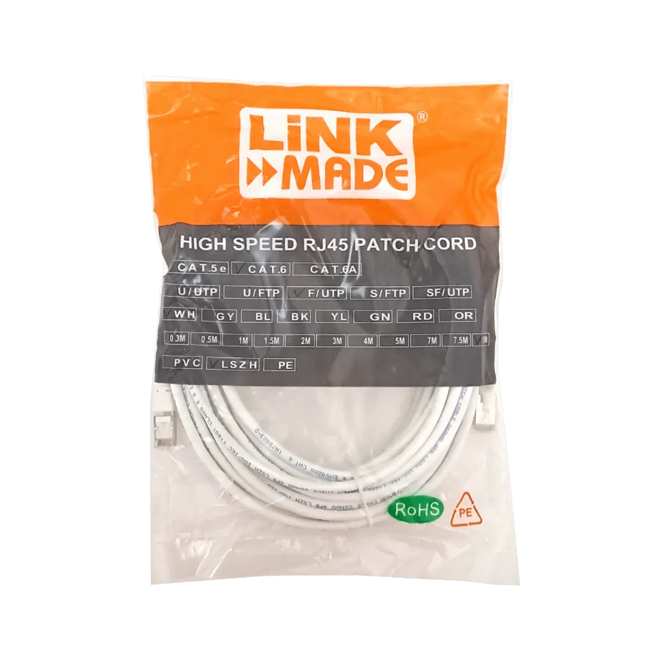Cable Patch LINKMADE Cat6 F/UTP Blanco LSZH, 10m, Inyectado, Multifilar 4