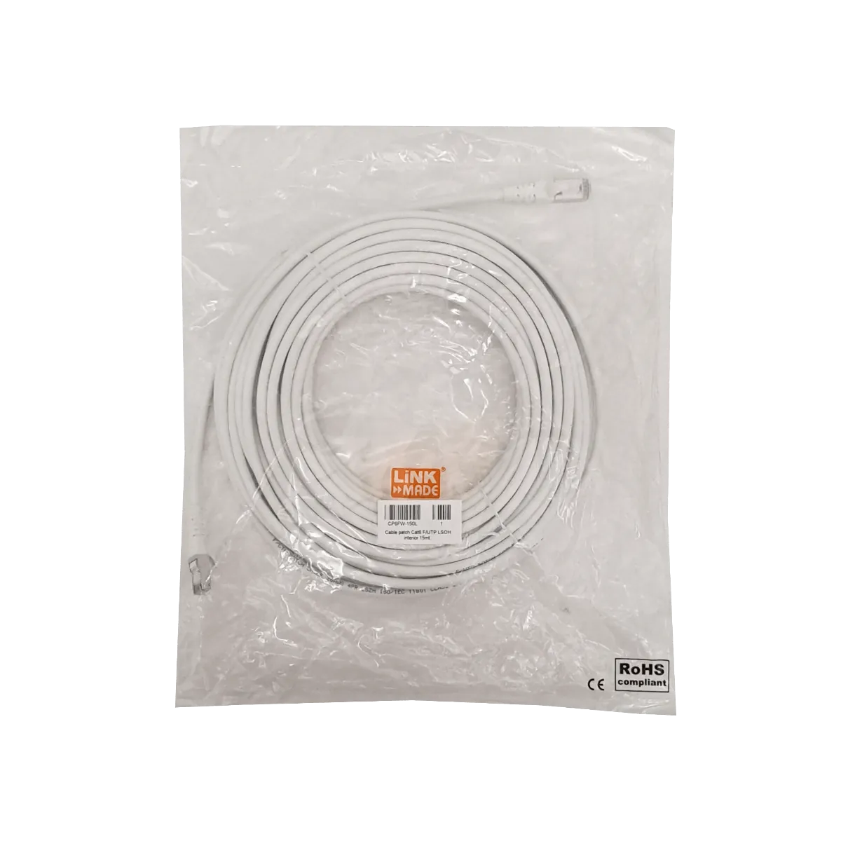 Cable Patch LINKMADE Cat6 F/UTP 15mt Blanco LSZH Inyectado Multifilar 3