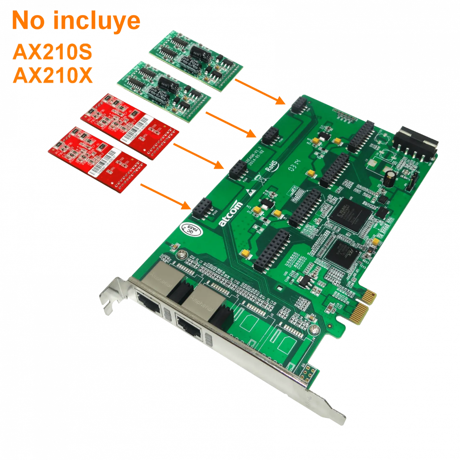 ATCOM PCIe-x1 8X 2-RJ45 REQ-AX210 3.3/5V 32BIT TARJETA ASTERISK 2