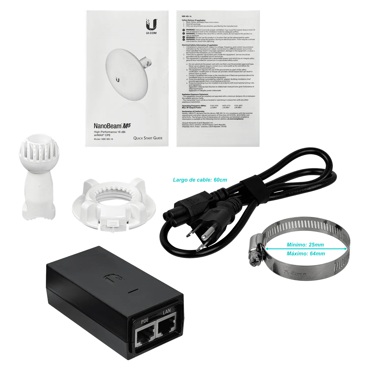 UBIQUITI 5GHz 16dBi 2x2 1-100 5150-5875MHz 26dBm NanoBeamM5 inc/PoE24V 8
