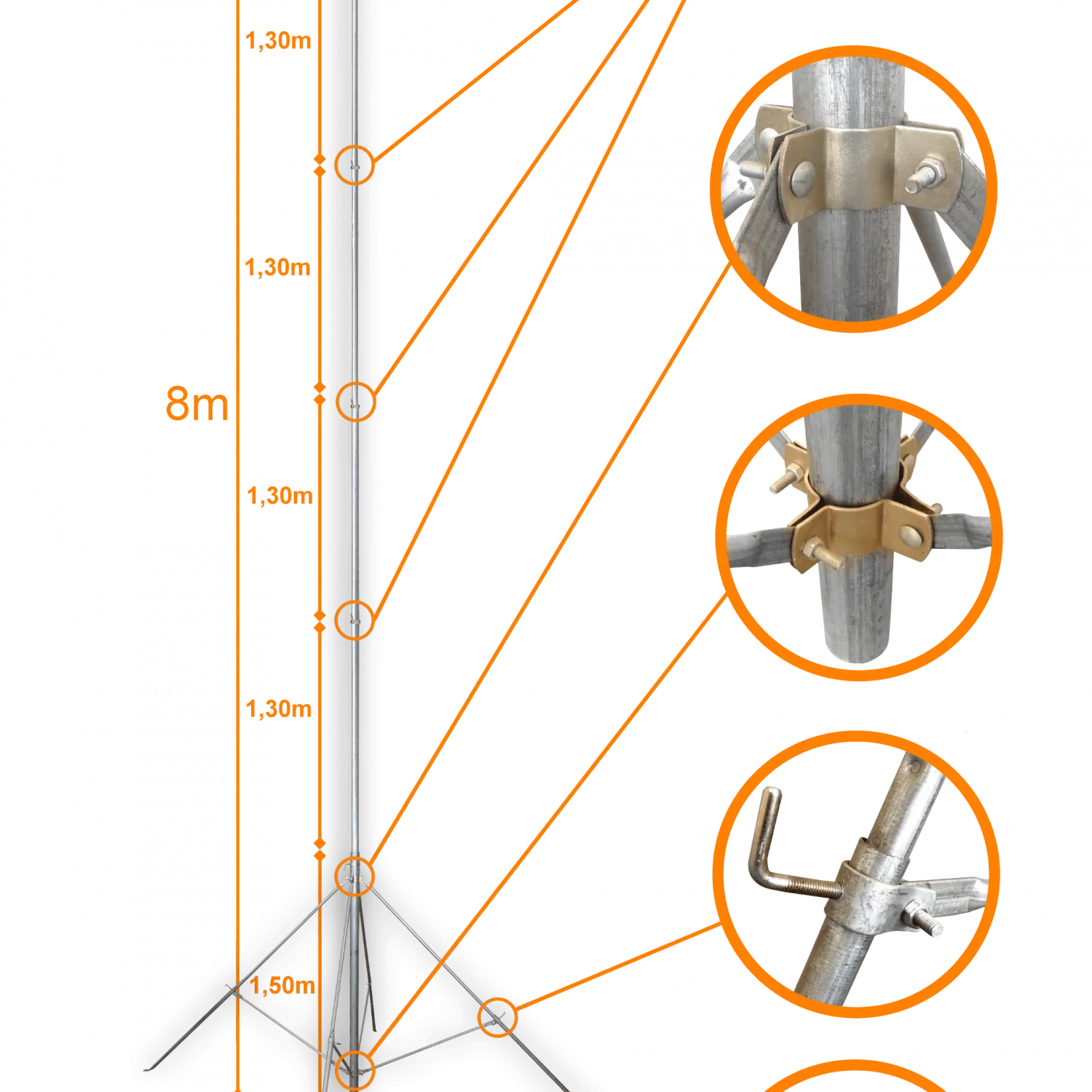 Mastil Liviano LINKMADE MASTD-8M 8m Telescopico Galvanizado No requiere Piola 2