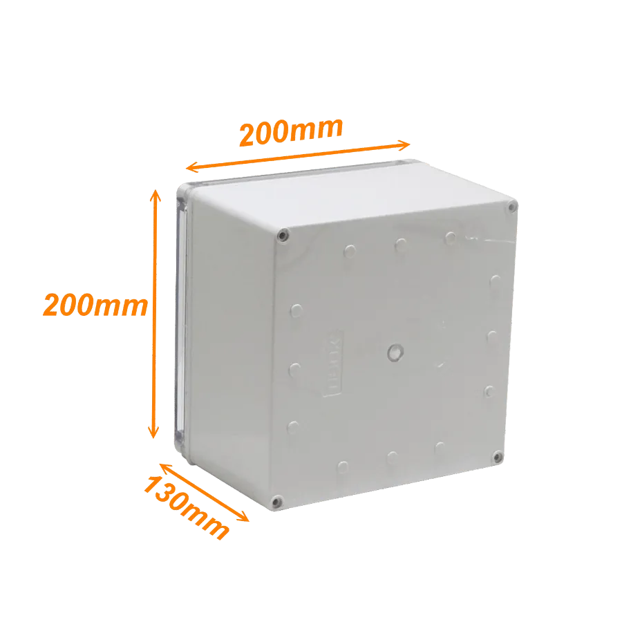Caja estanca 200×200×130mm, ABS/PC, IP66, tapa transparente, AT-2020  3