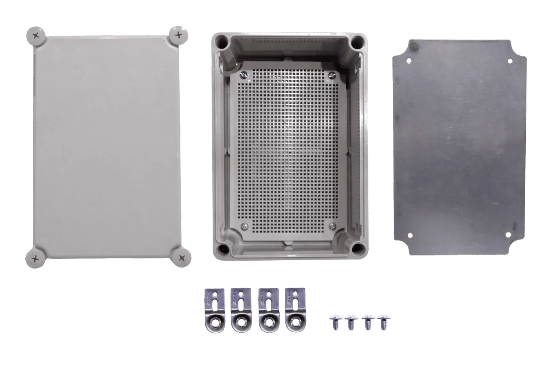 Caja plastica Tibox TJ-AG-2819-1 280x190x180mm gris IP66 RoHS con placa 2
