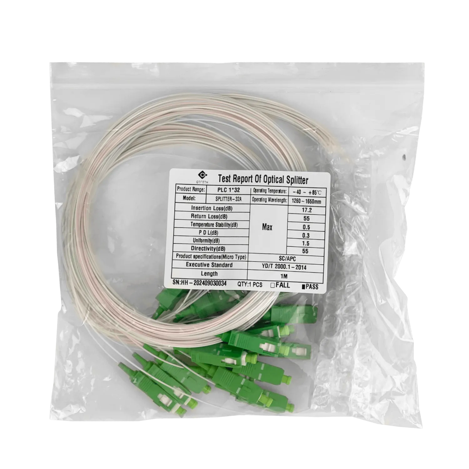 Divisor PLC 1x32 SC/APC para GEPON/GPON G657A1 0,9mm 3