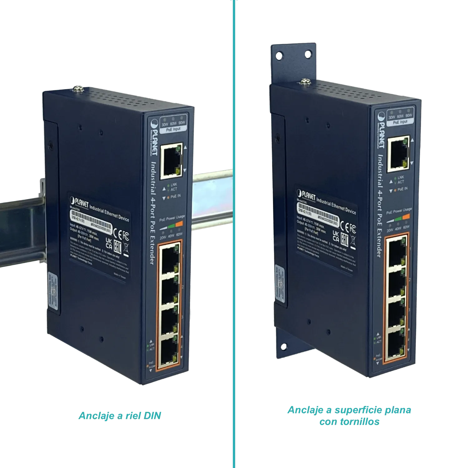 PLANET Switch 5-1000 in-60W 4-PoE-af/at Extender Riel-DIN Industrial 7