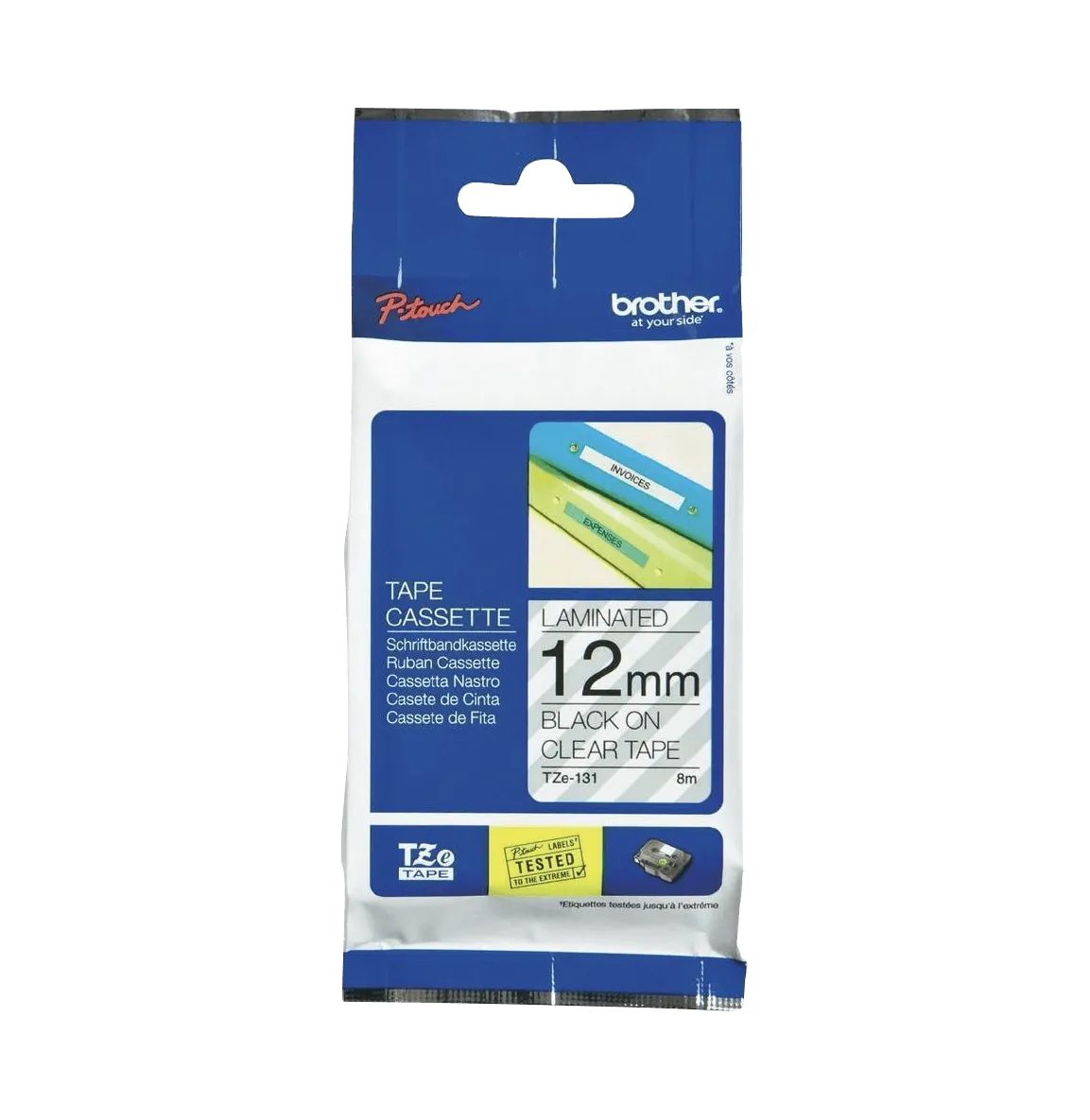 Cinta negro sobre transparente de 12 mm (0,47