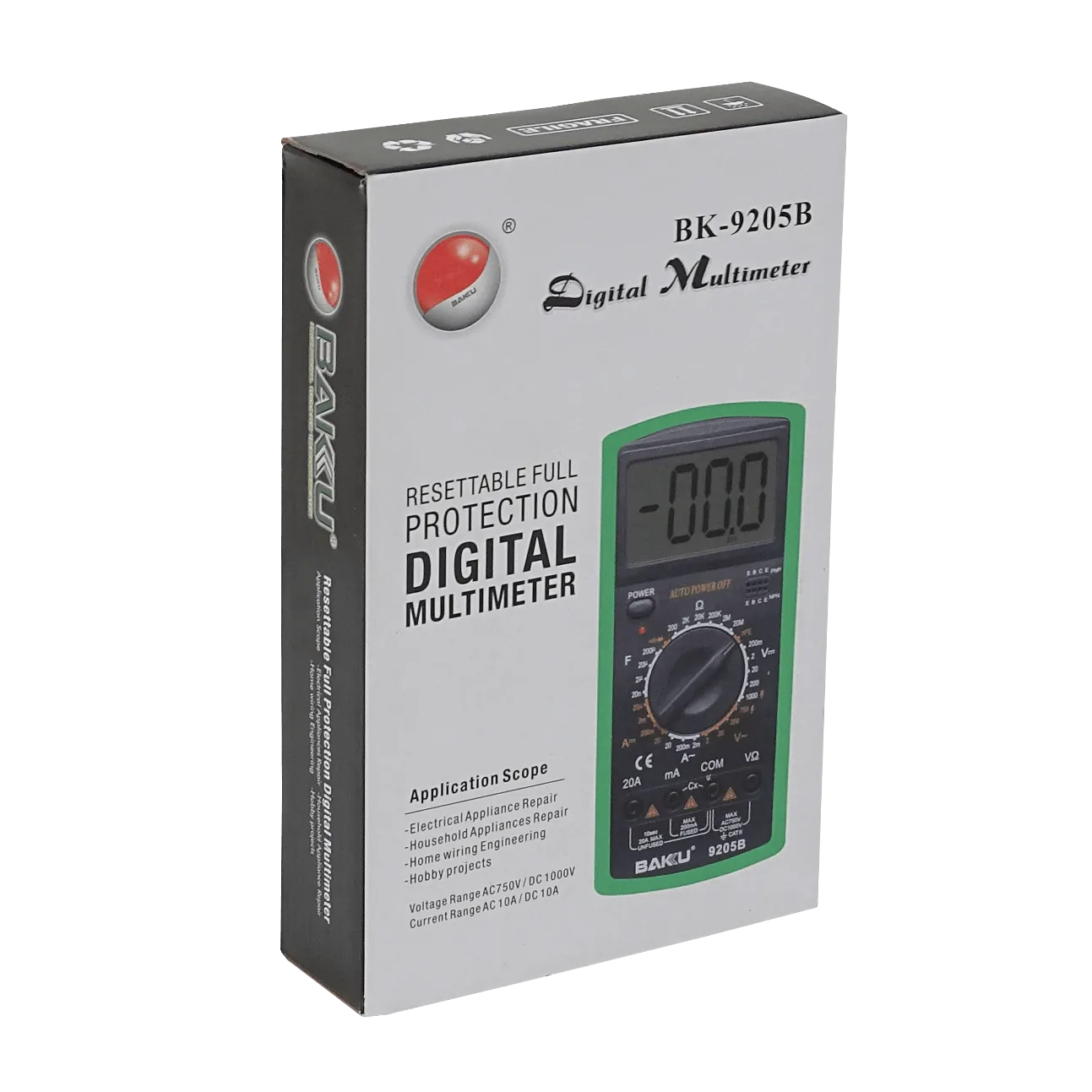 BAKU Multitester Digital inc-Bateria9V 1000VDC 750VAC 10A BK-9205B 5