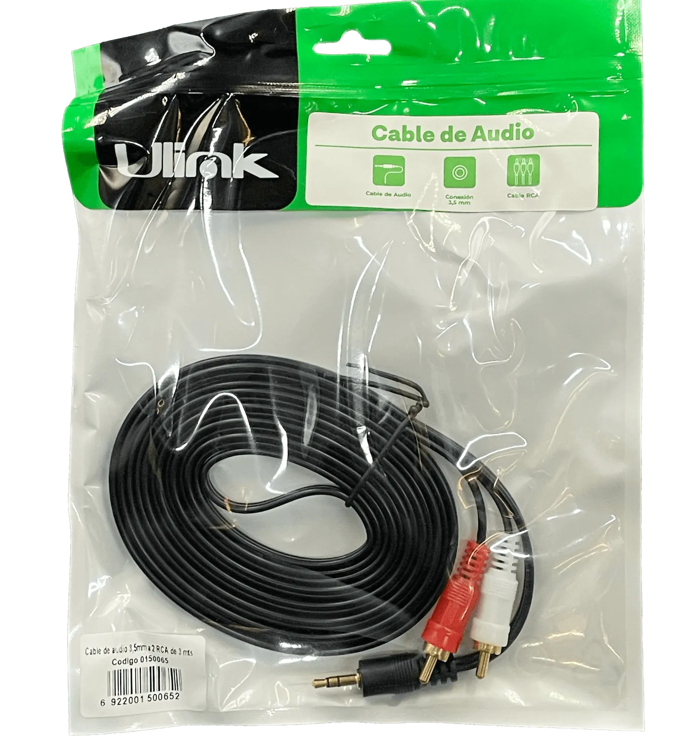 Cable de Audio 3.5mm Macho a 2 RCA Macho, 3m, ULINK Estéreo 3