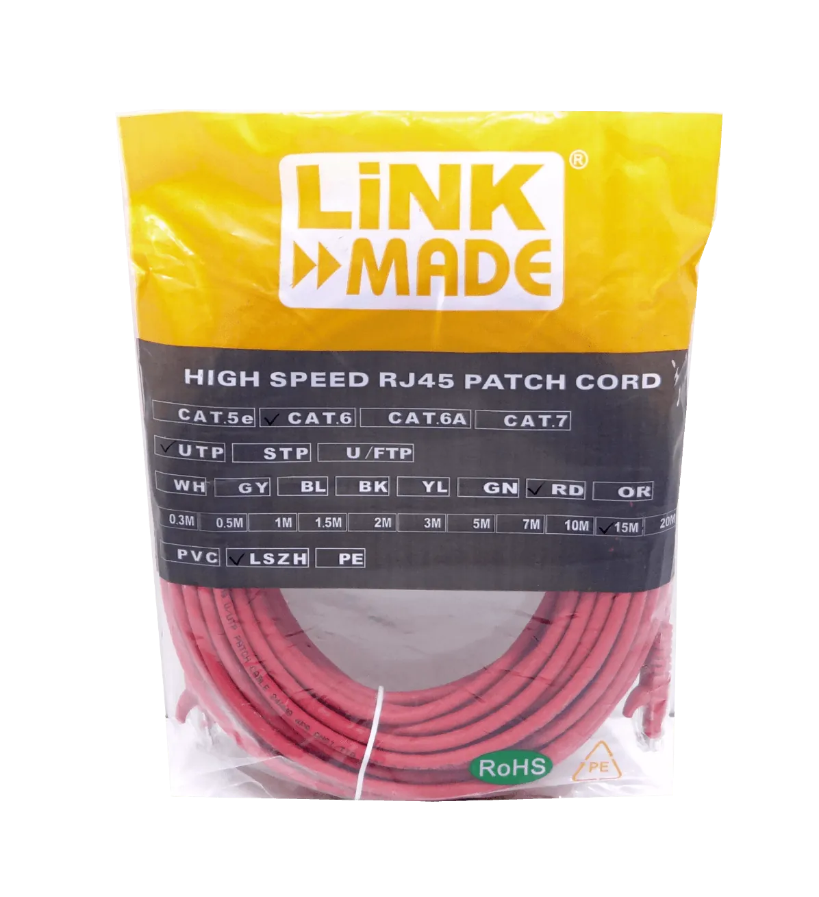 Cable Patch LINKMADE Cat6 U/UTP Rojo LSZH, 15m, Inyectado, Multifilar 2