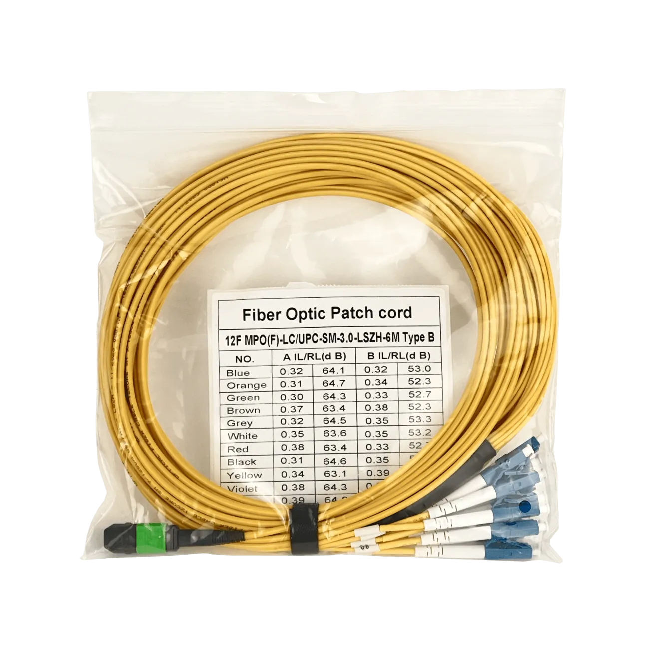 6mt 12-LC/1,5mt 1-MPO/4,5mt MonoModo SM Jumper Cable Fibra 9/125um 3
