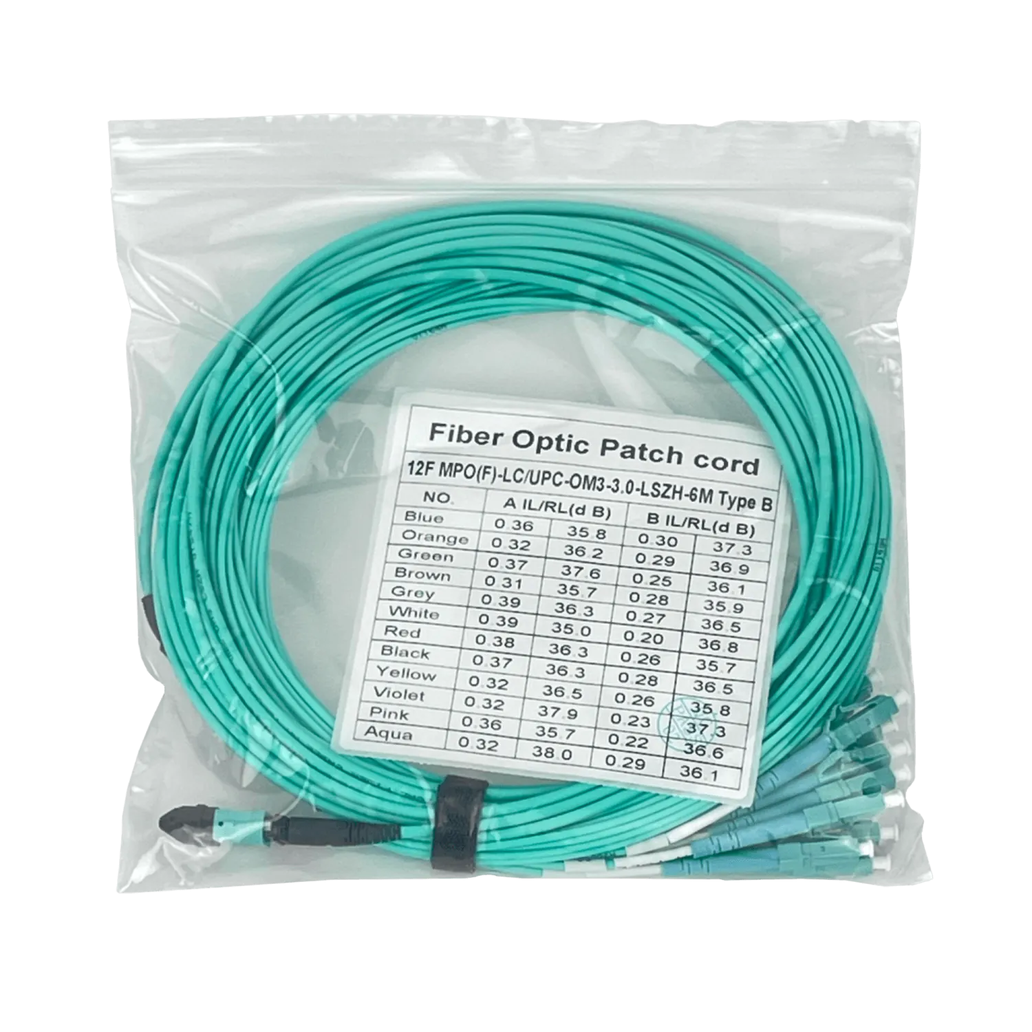 6mt OM3 12-LC/1,5mt 1-MPO/4,5mt MultiModo MM Jumper Cable Fibra 3