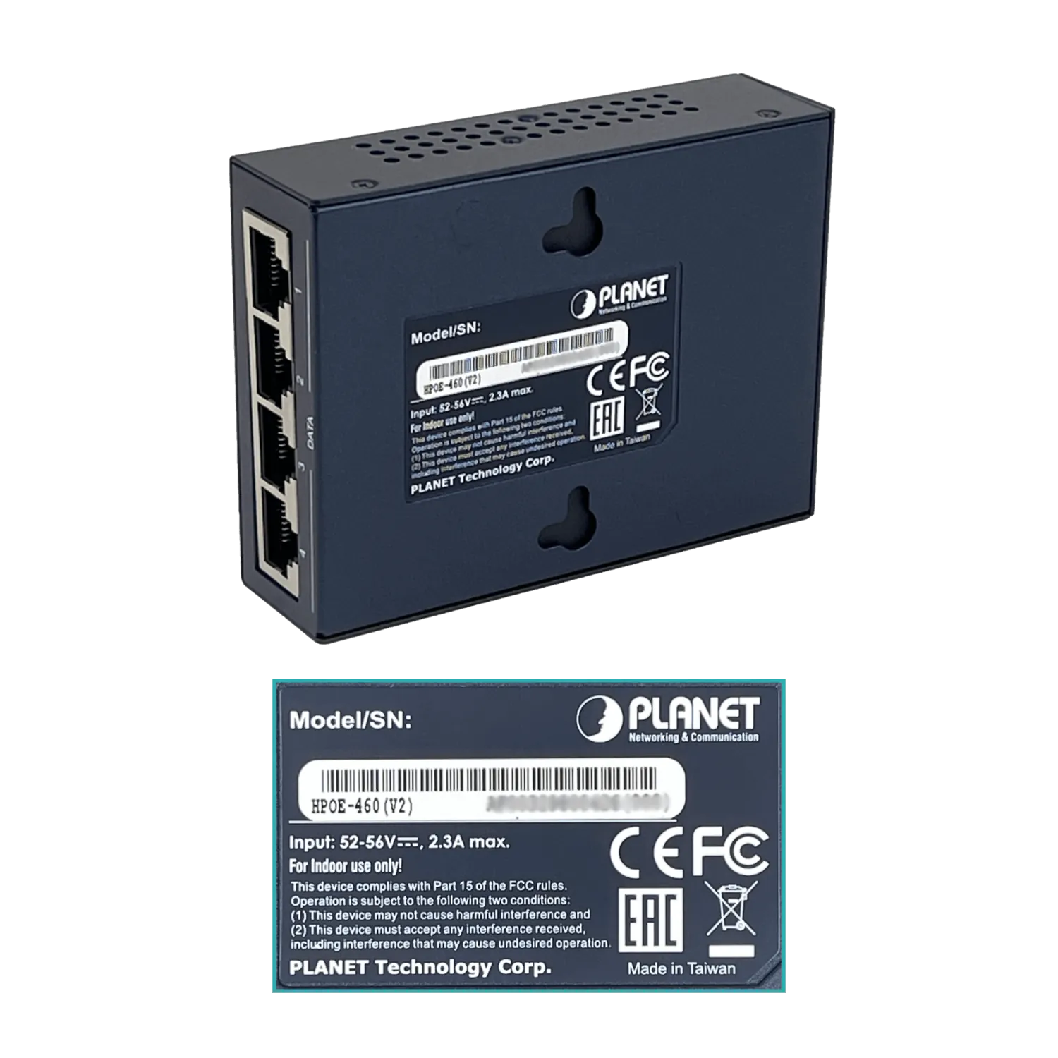 Hub Inyector PoE+ de 4 Puertos PLANET HPOE-460, 120W, Soporte Gigabit, Potencia 54V  2