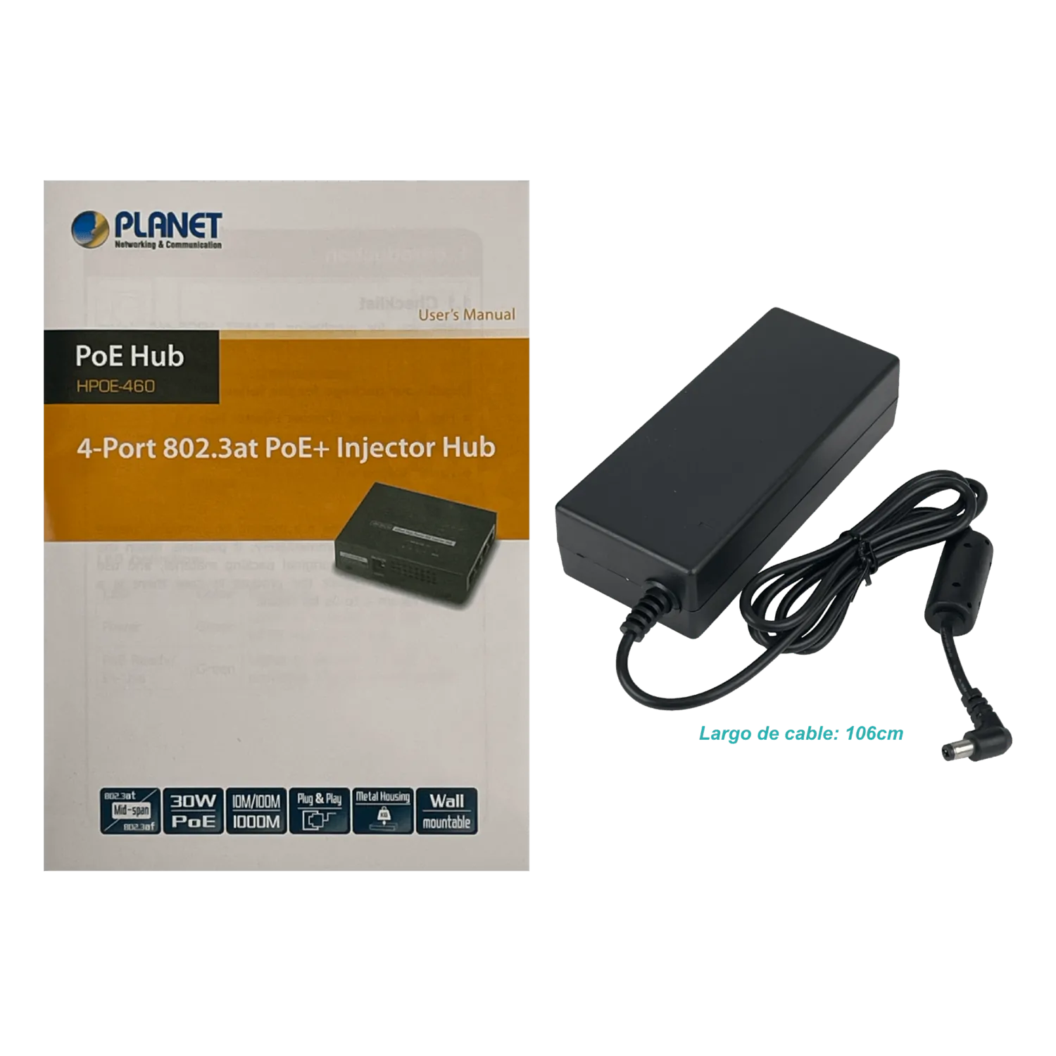 Hub Inyector PoE+ de 4 Puertos PLANET HPOE-460, 120W, Soporte Gigabit, Potencia 54V  6