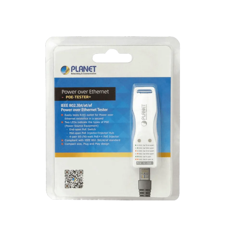 PLANET Probador Tester PoE++ af/at Indicador MID-SPAN END-SPAN 1-RJ45 4