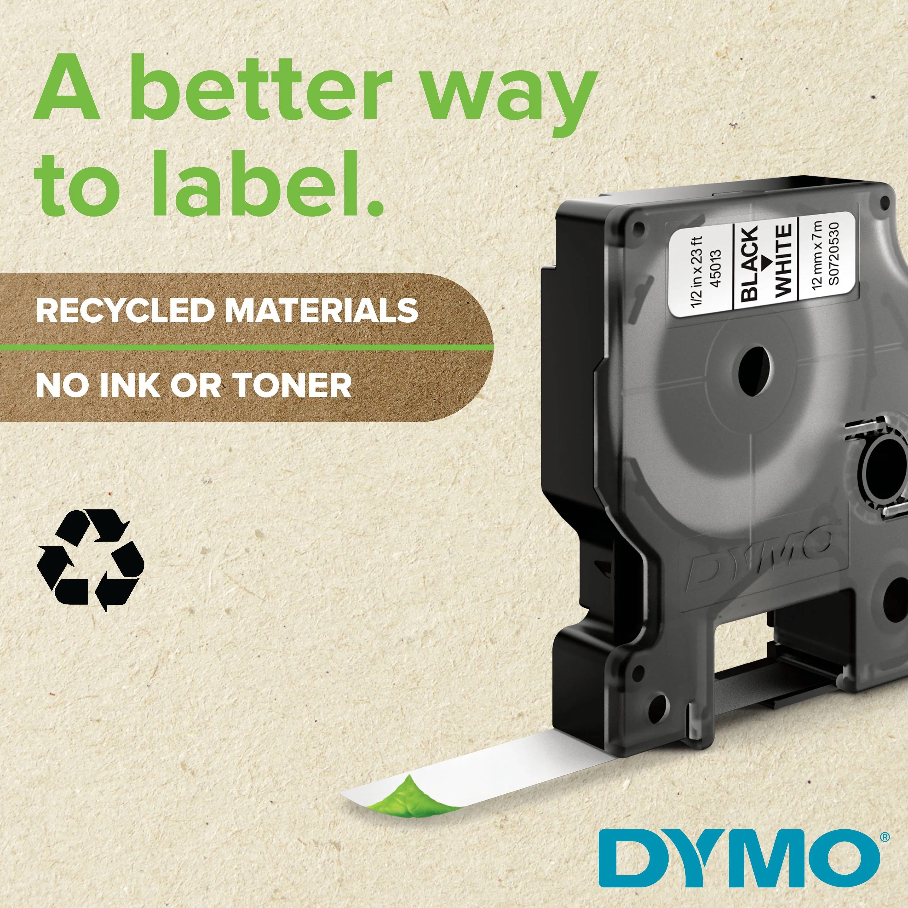 DYMO 12mm Negro en Fondo Blanco Cinta 7mt D1-Label Cassette 13