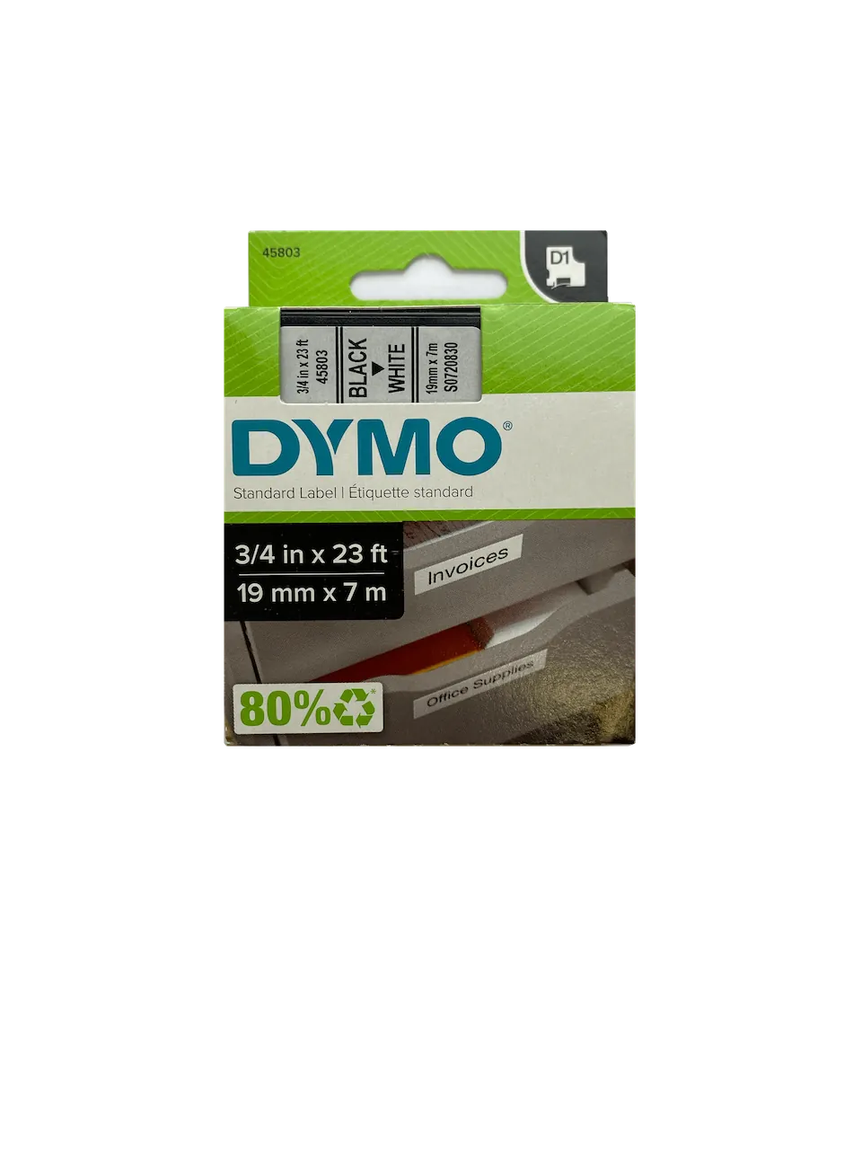 DYMO 19mm Negro en Fondo Blanco Cinta 7mt D1-Label Cassette 2