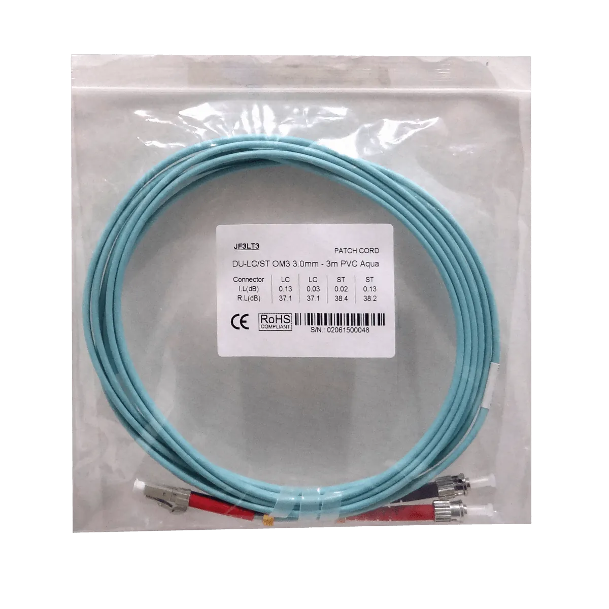3mt LC-ST OM3 Multimodo MM Duplex Jumper Fibra 3.0mm 50/125um LSZH 2