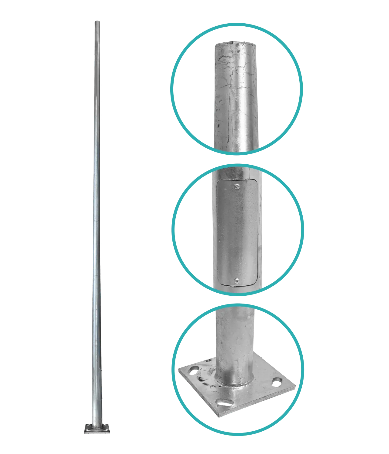Poste Conico 5mt 3mm Base-250x250x12mm no-inc-Canastillo Cono-120/60mm 4