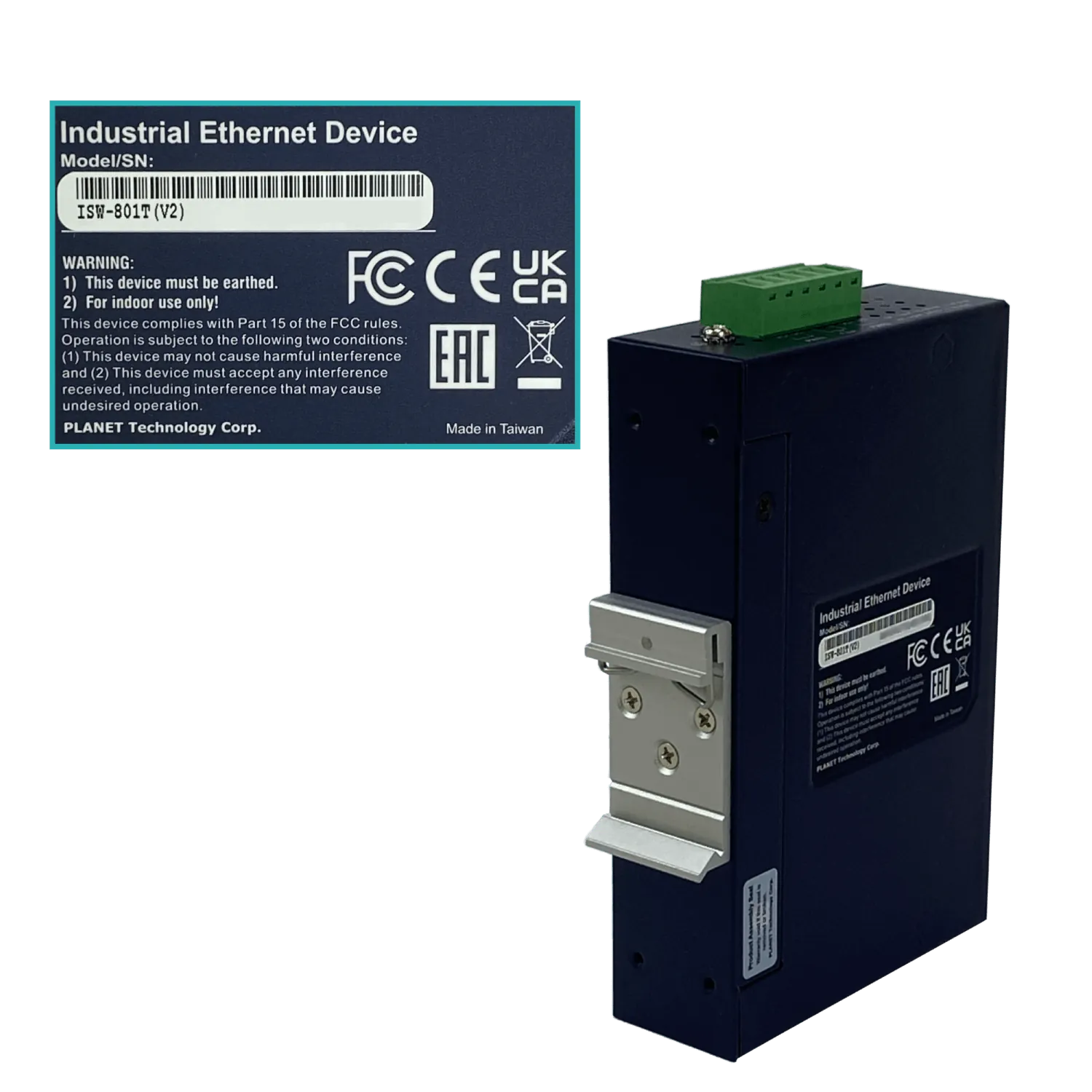 PLANET 8-100 Switch Industrial Riel-DIN no-Admin req/12-48VDC/24VAC 5