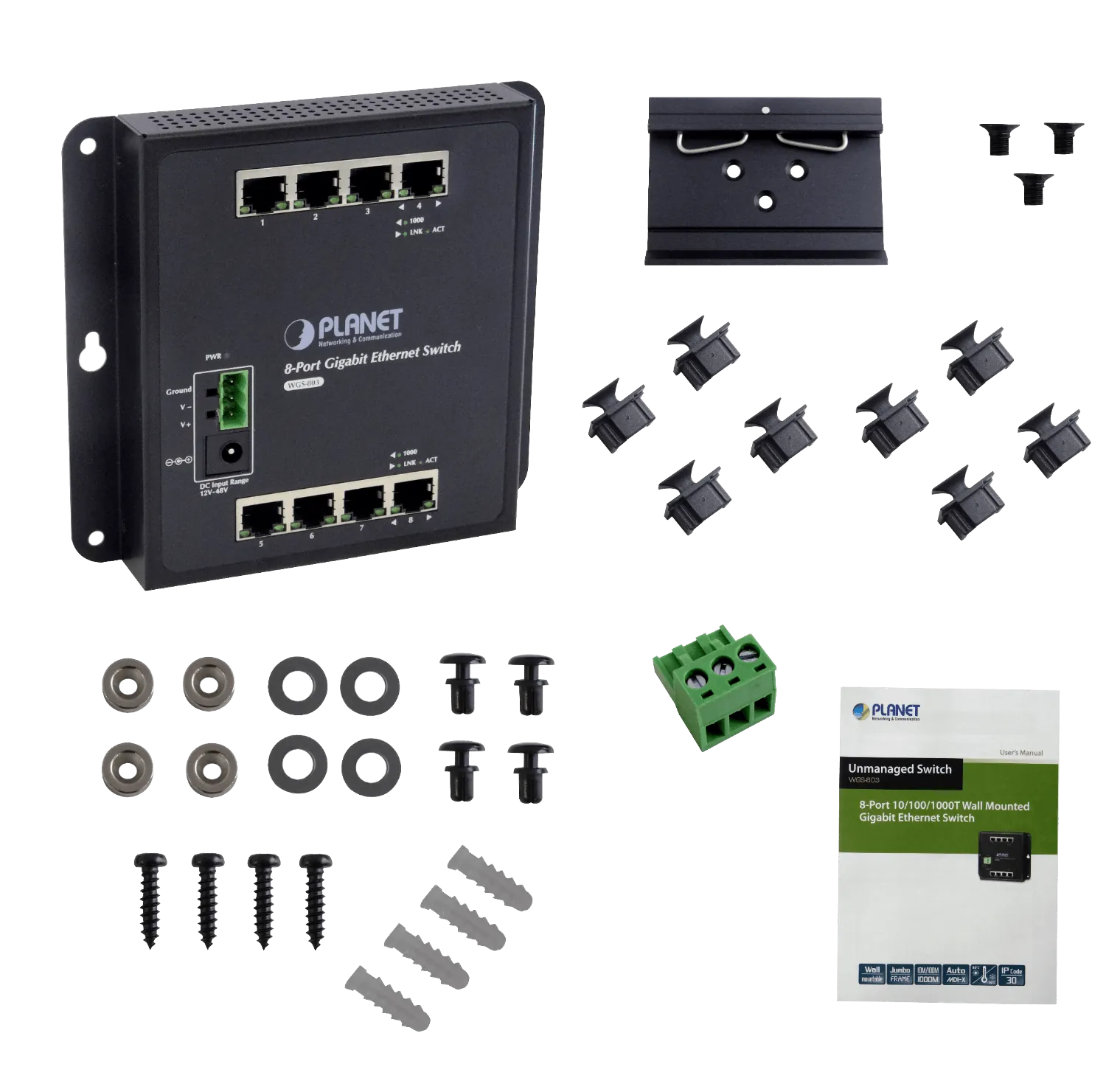 PLANET 8-1000 Switch Industrial no-Admin Plano/DIN req/12-48VDC IP30 5