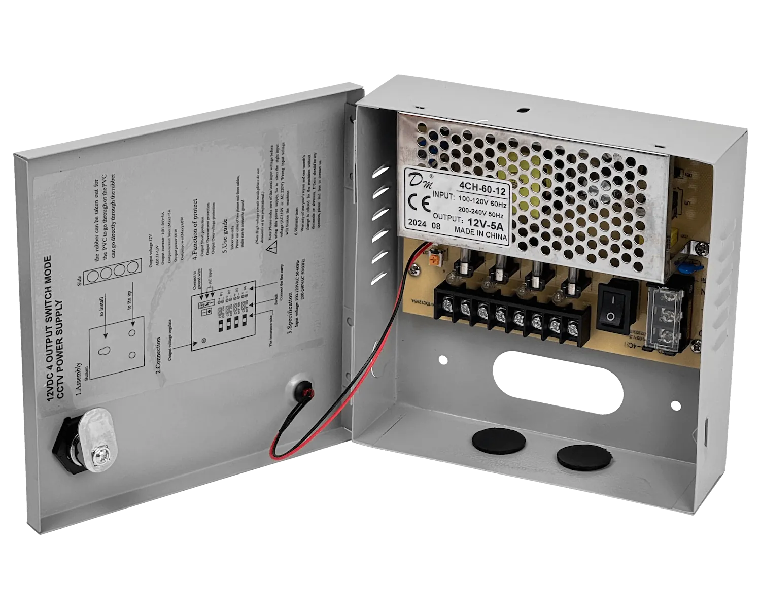 60W 12VDC 5A 4-Salida Gabinete-llave Piloto 100-240VAC Fuente Poder 5