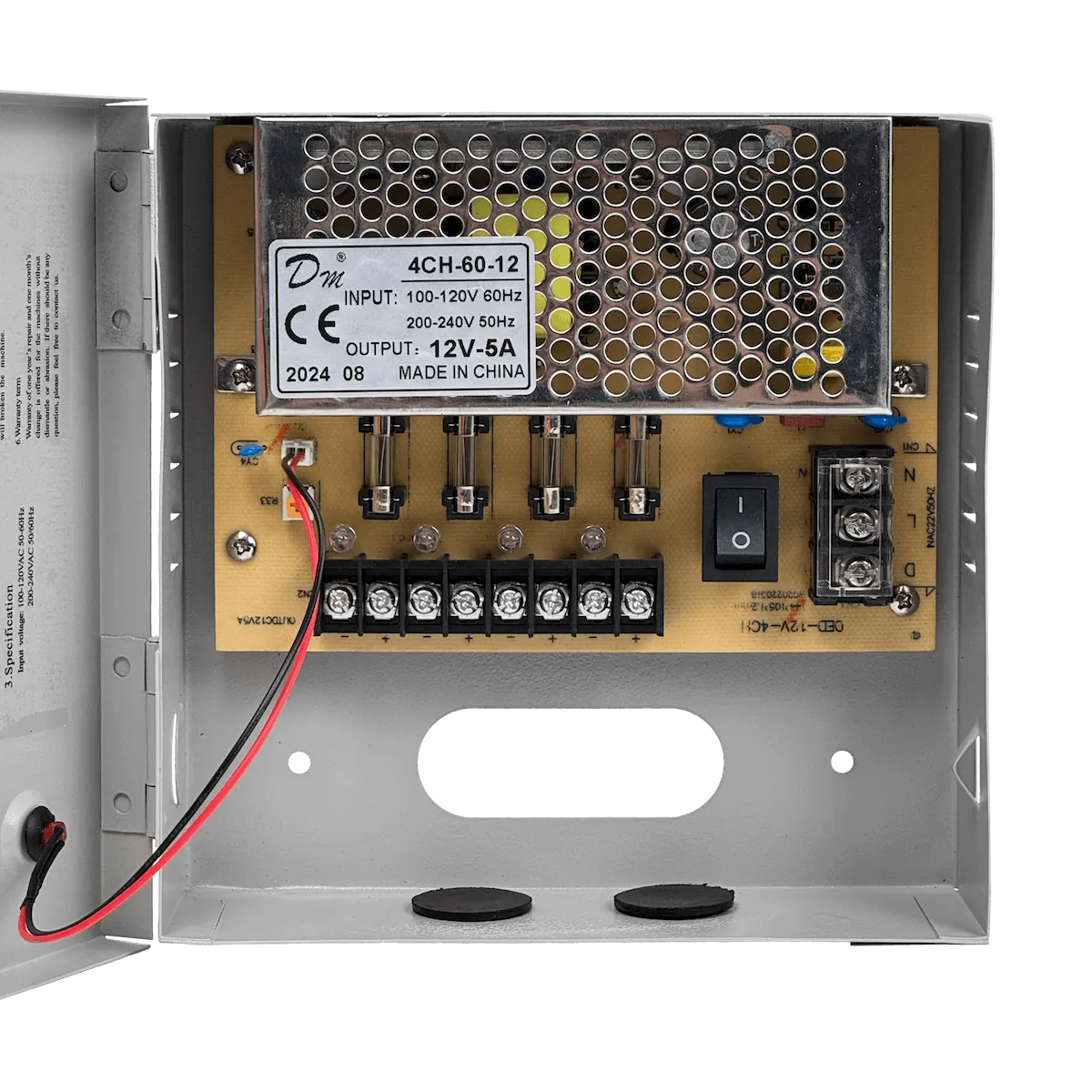 60W 12VDC 5A 4-Salida Gabinete-llave Piloto 100-240VAC Fuente Poder 6
