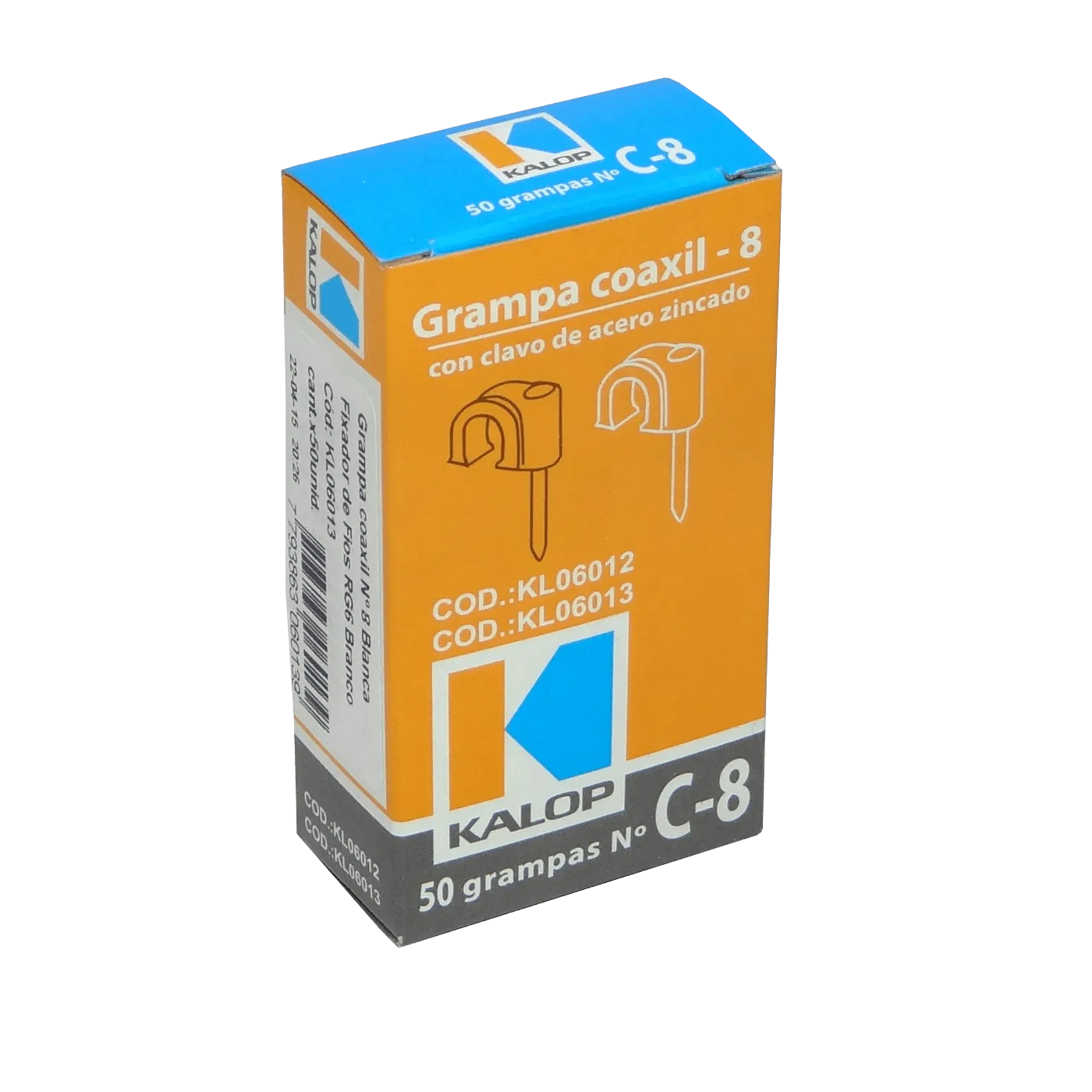 KALOP 50-UN C8 Blanca 8x8mm Clavo-12x2mm Zincado Sujeta-Cable Coaxial 2