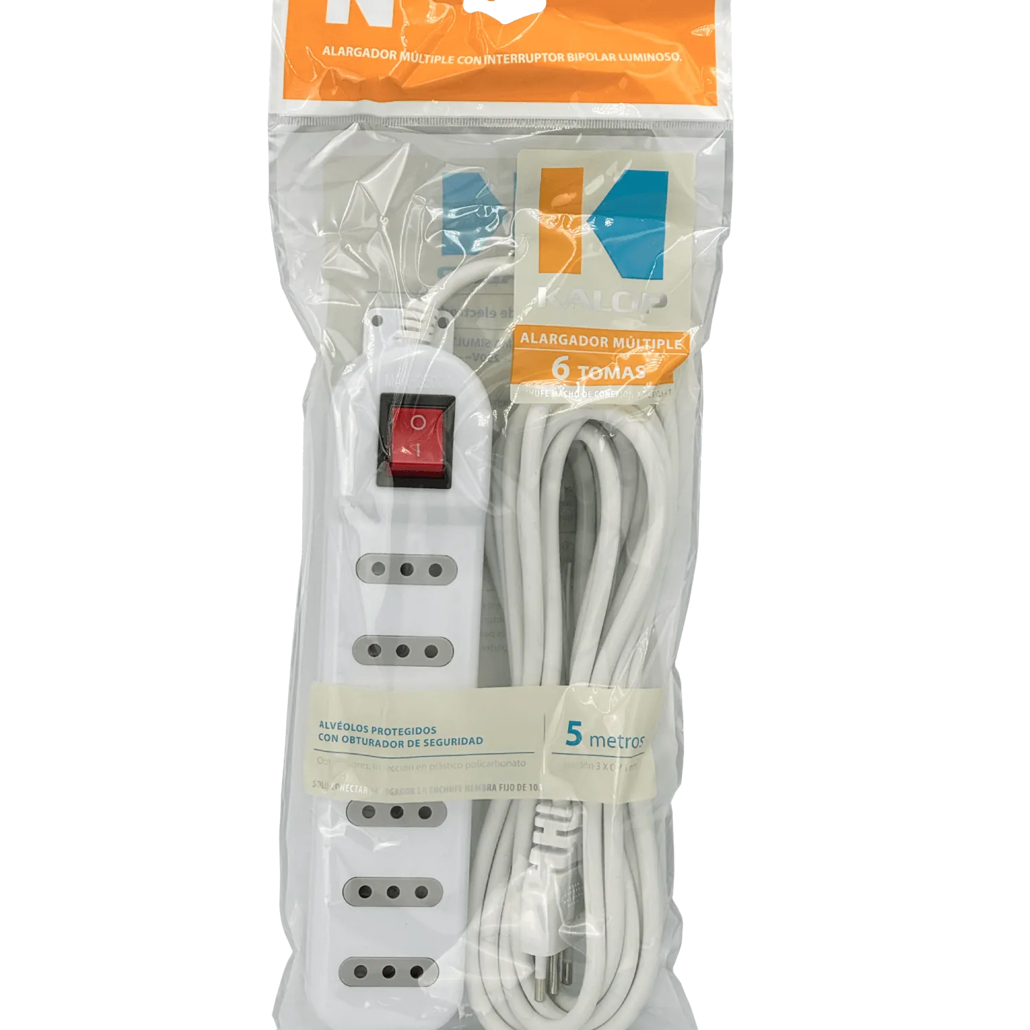KALOP 5mt 6-IH Alargador Blanco 10A Zapatilla Piloto-Interrupt KL50234 2