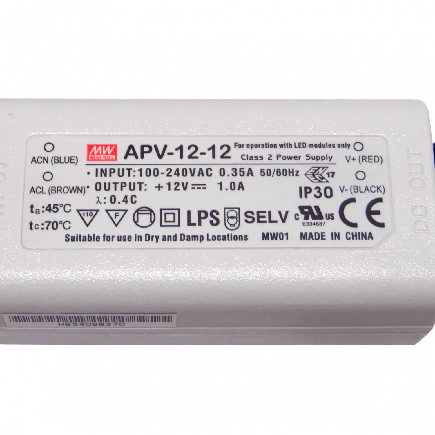 MEANWELL 12V 12W 1A 100-240VAC Fuente-Poder Plastica IP30 Sellada 3