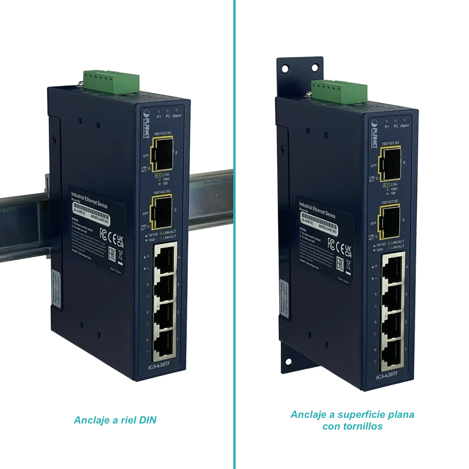 PLANET 4-1000 2-SFP Switch Industrial no-Admin Riel-DIN 12-48VDC 24VAC 6