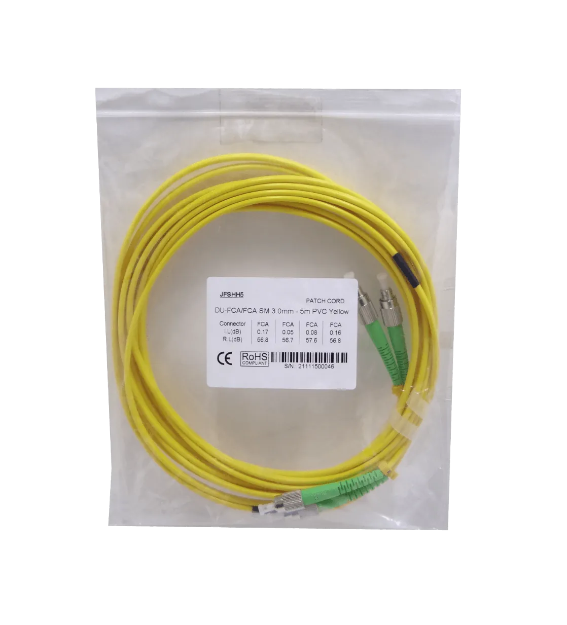 5mt FC/APC-FC/APC MonoModo SM Duplex Jumper Cable Fibra 9/125um 3mm 3